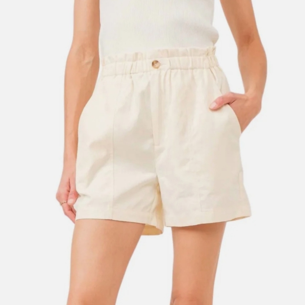 Another Love Albany Paperbag Shorts Cream Relaxed Fit High Rise Pockets Size L